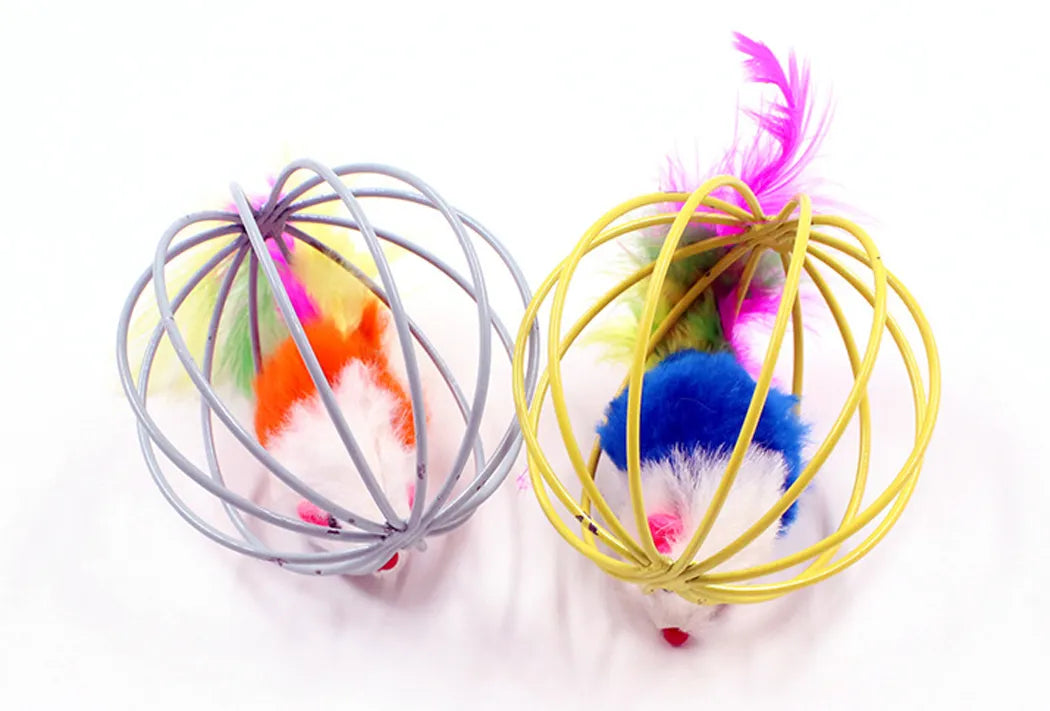 Colorful Feather Wand with Ball and Mouse Cage