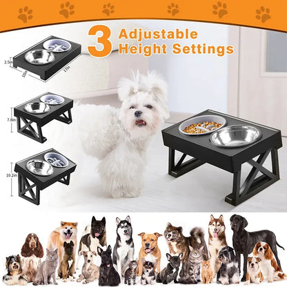 Adjustable Double Bowl Stand for Elevated Feeding