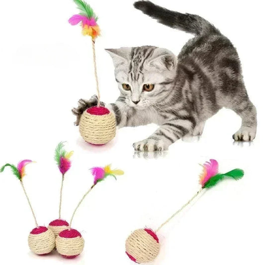 Interactive Sisal Scratching Ball for Cats with Feathers