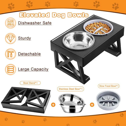 Adjustable Double Bowl Stand for Elevated Feeding