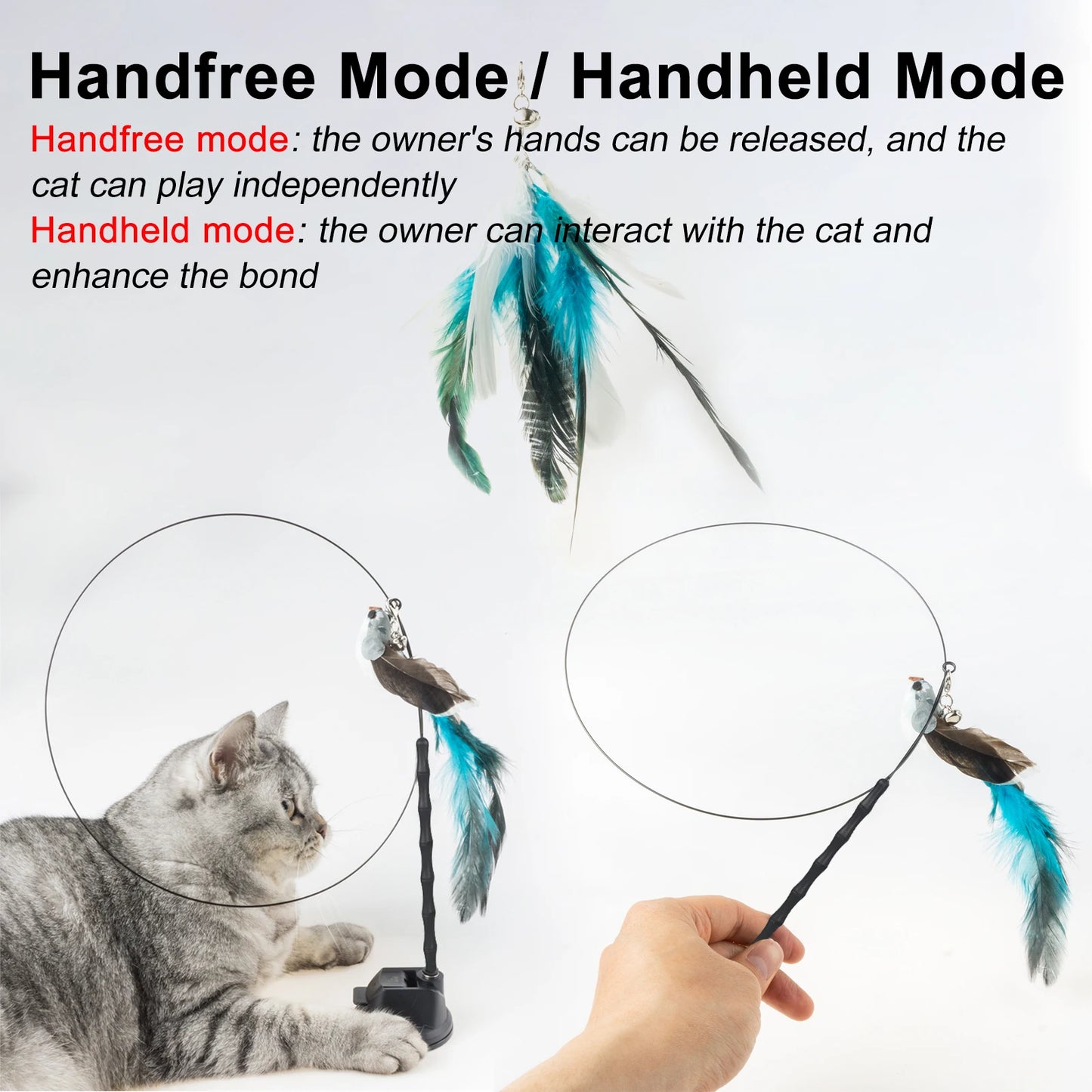 Handfree Bird Feather Cat Wand with Bell
