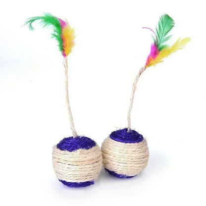 Interactive Sisal Scratching Ball for Cats with Feathers