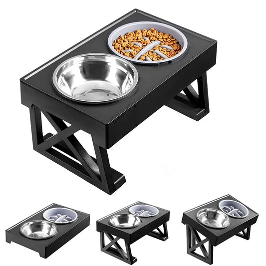 Adjustable Double Bowl Stand for Elevated Feeding